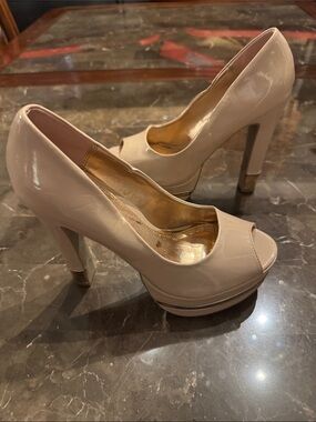 Unlisted Nude Patent Peep-Toe Platform Heels